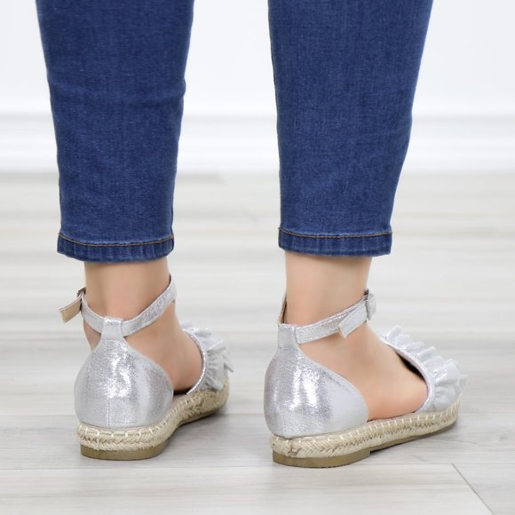 Cutest Sparkly Silver Espadrille Ruffle Sandals - Picture 10 of 10